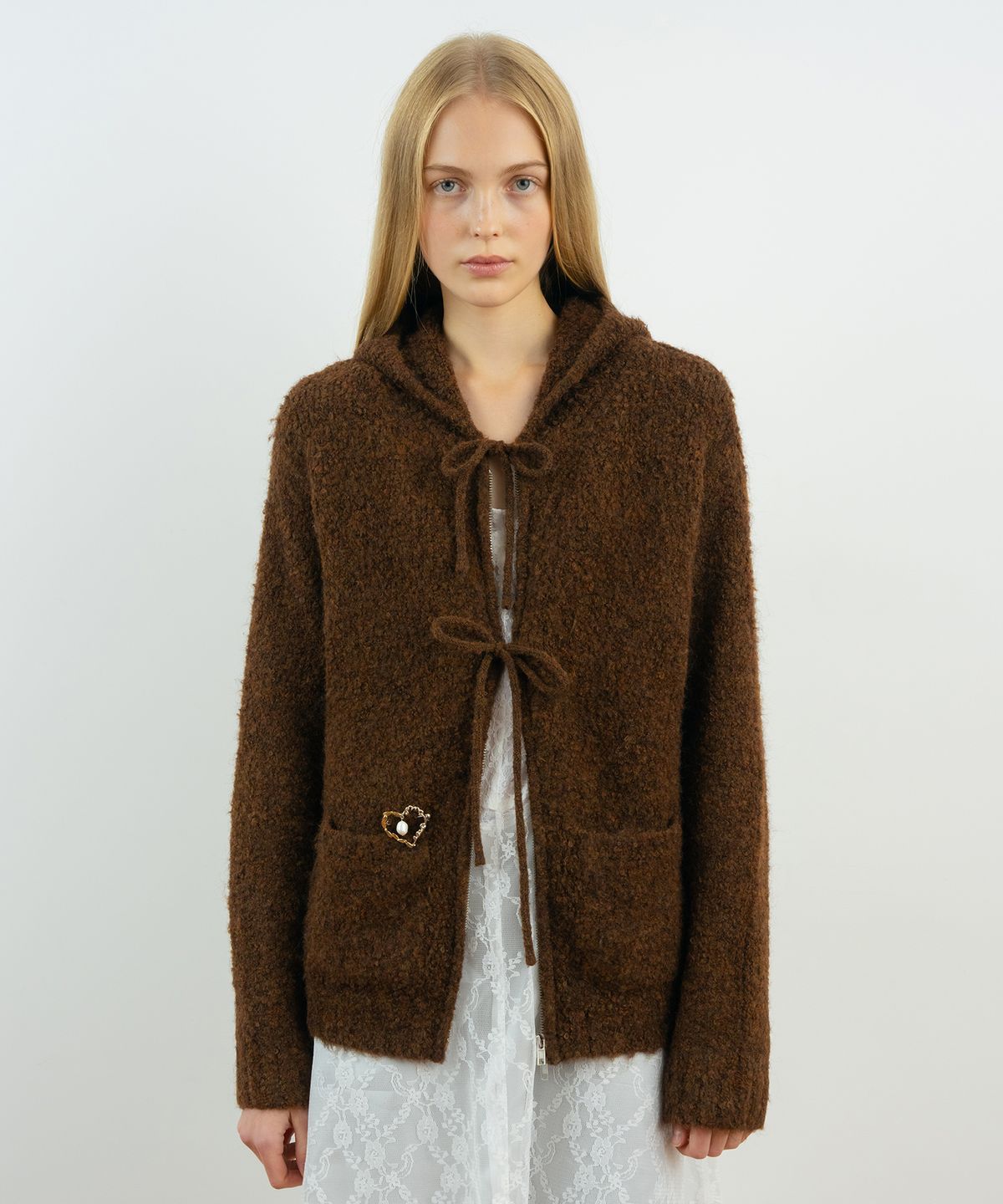 시눈(SINOON) Cloud Punching Hooded Knit (Brown)