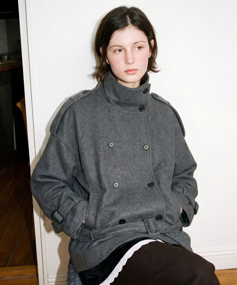 Wool Half Trench Coat (Charcoal)