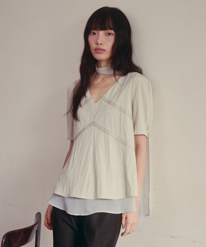 SHEER SCARF SHORT SLEEVE TOP_PALE GREEN