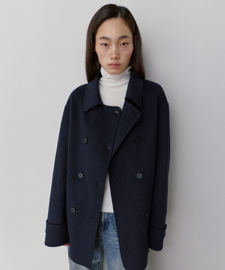 울 캐시미어 핸드메이드 더블 하프 코트 네이비 MDCT019NAVY
