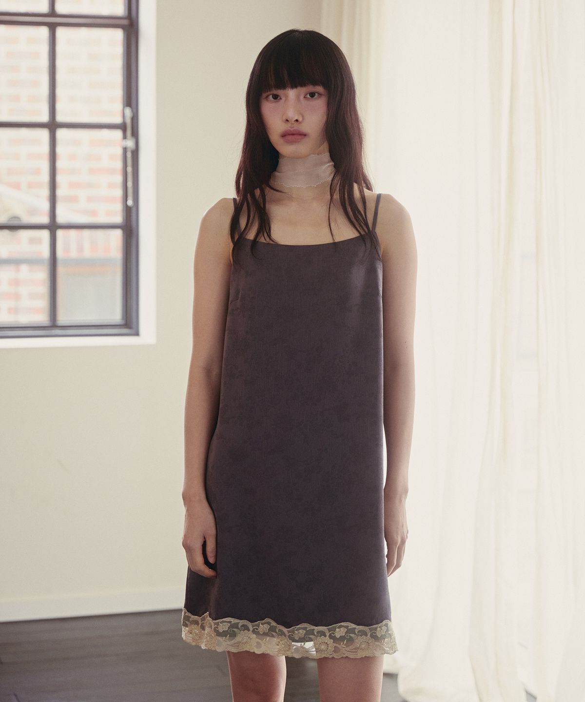 오앨(OUEL) FLORAL LACE HEM SLIP DRESS_DUSTY PURPLE