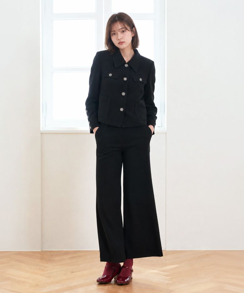 블랙 봄 가을 세미 와이드 팬츠