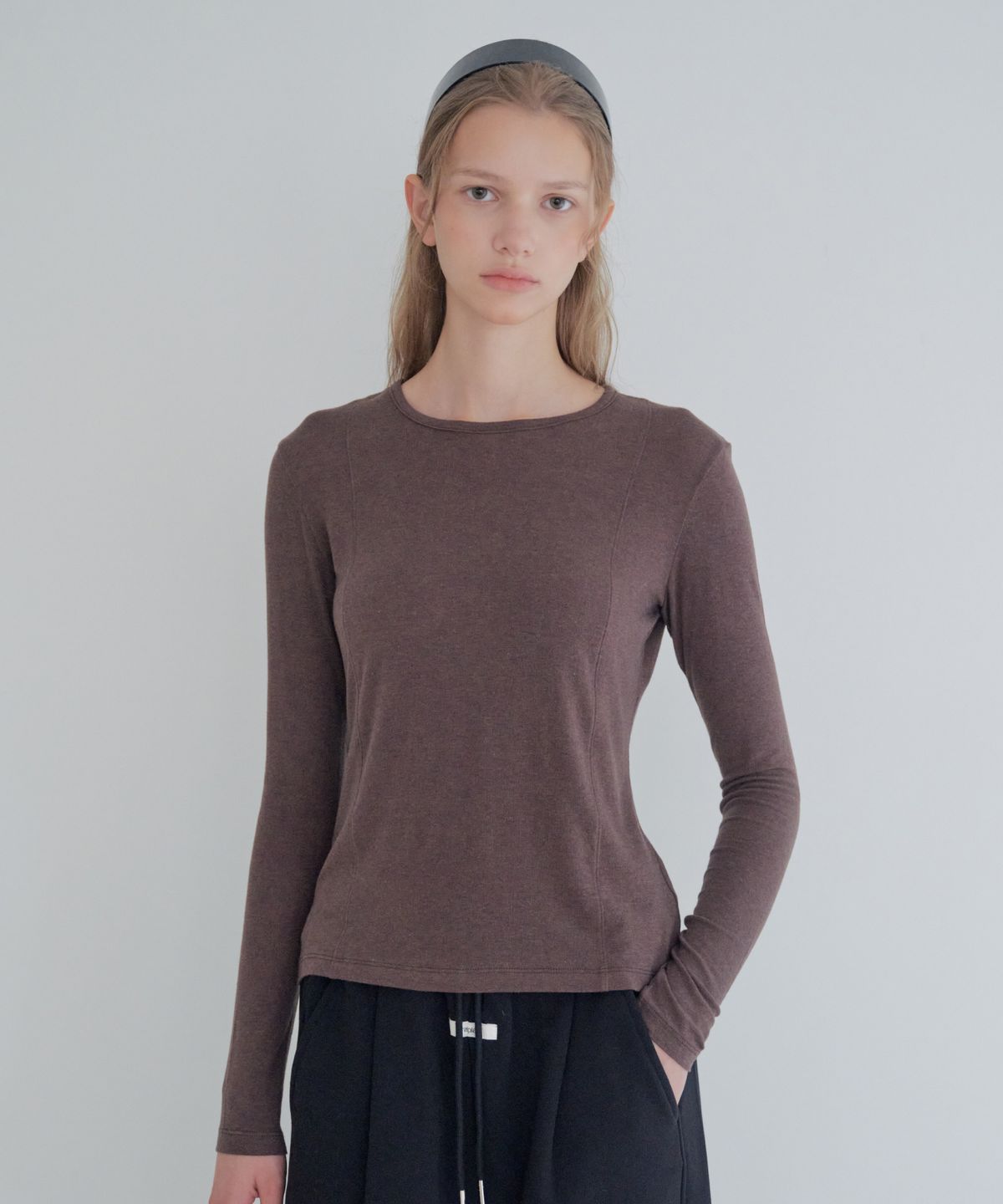 그라스플랜(GRASPLAN) See-Through Tencel Wool Long Sleeve_Brown