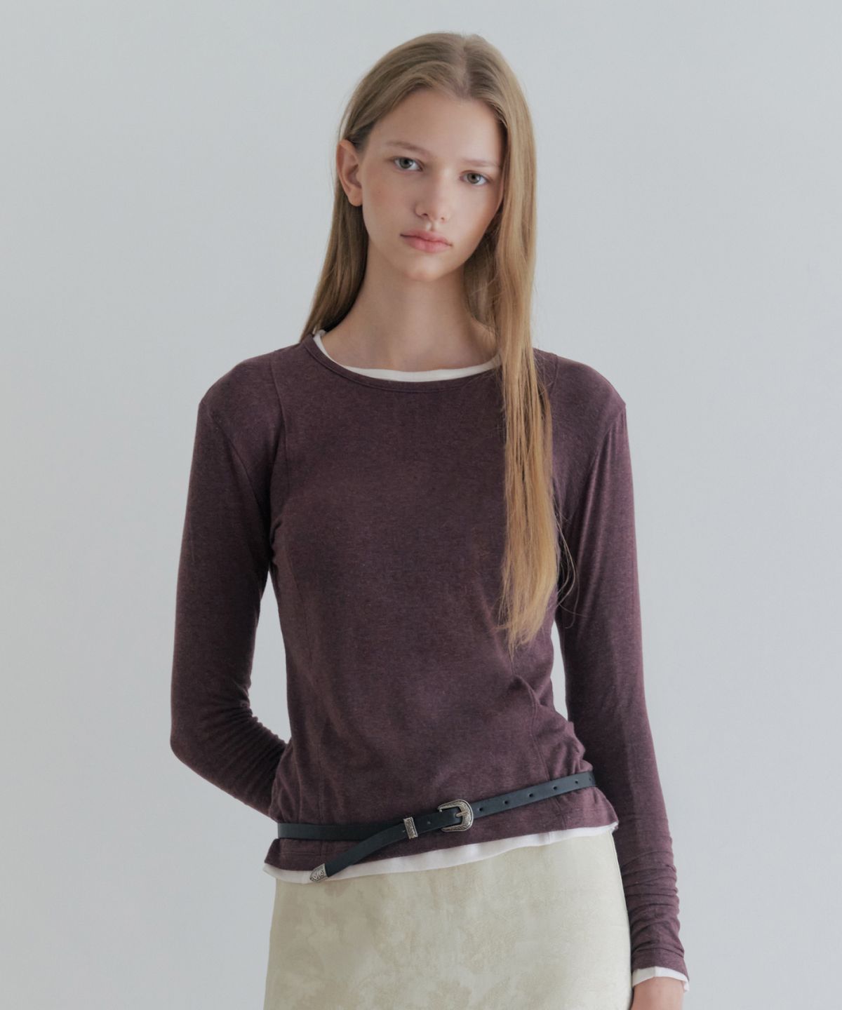 그라스플랜(GRASPLAN) See-Through Tencel Wool Long Sleeve_Wine