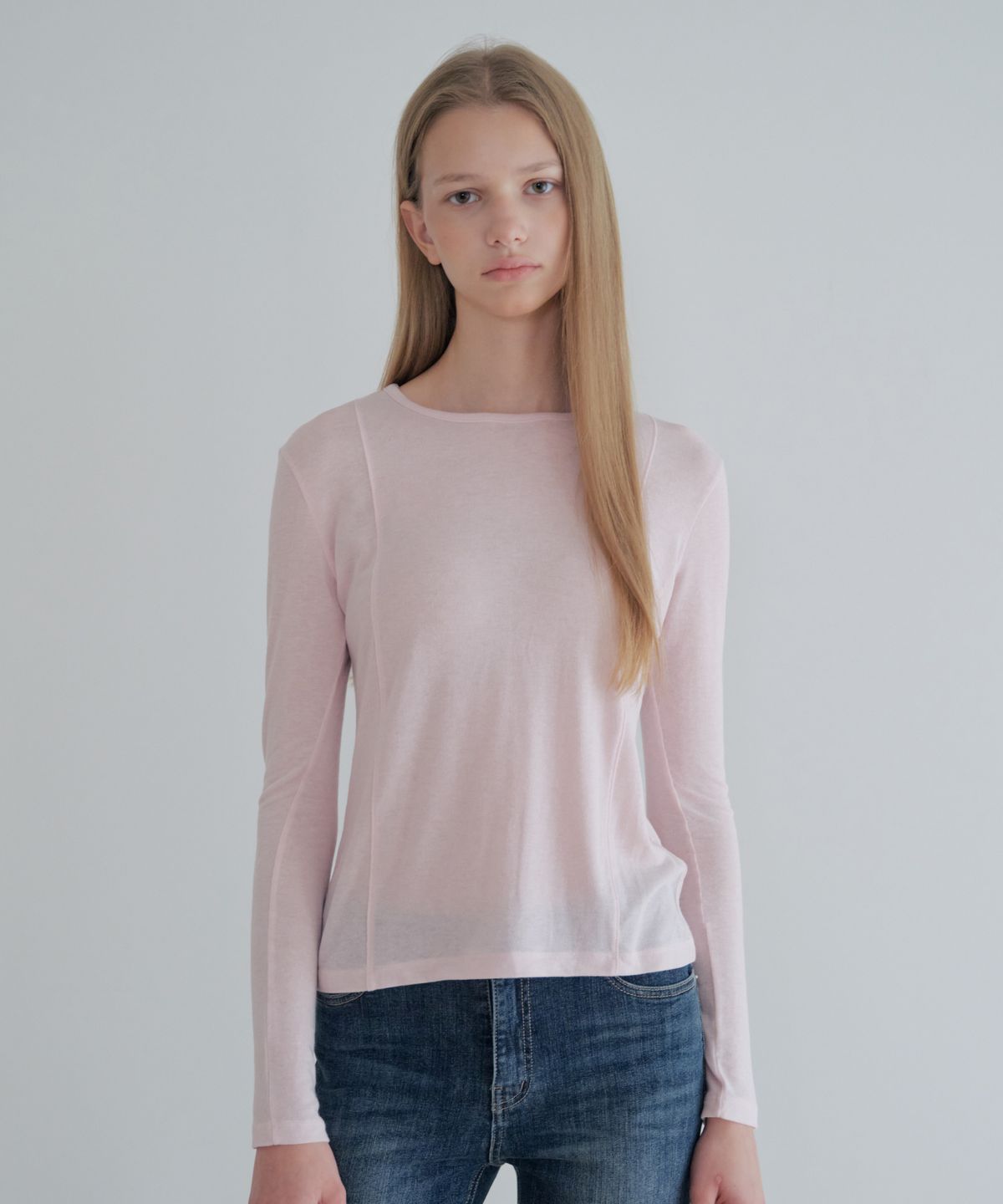 그라스플랜(GRASPLAN) See-Through Tencel Wool Long Sleeve_Pink