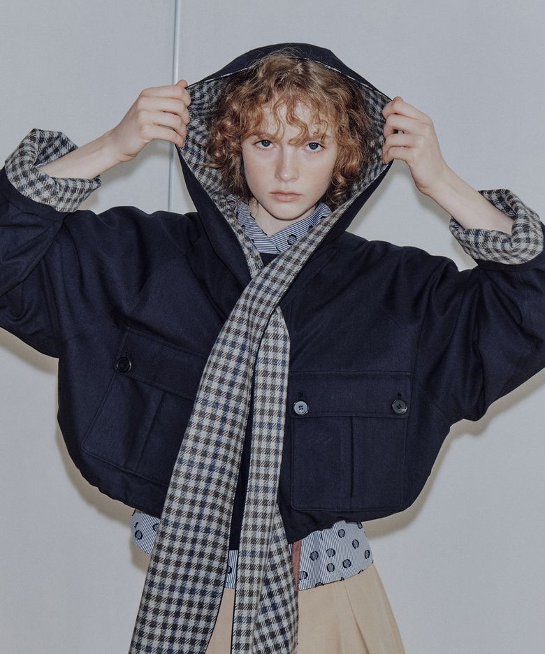 MUFFLER SHORT TRENCH COAT - NAVY