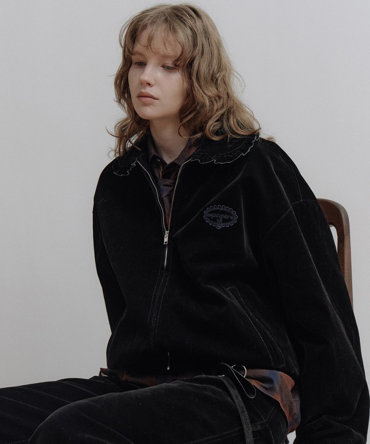 에핑글러(EPINGLER) VELVET DENIM BOMBER JACKET - NAVY