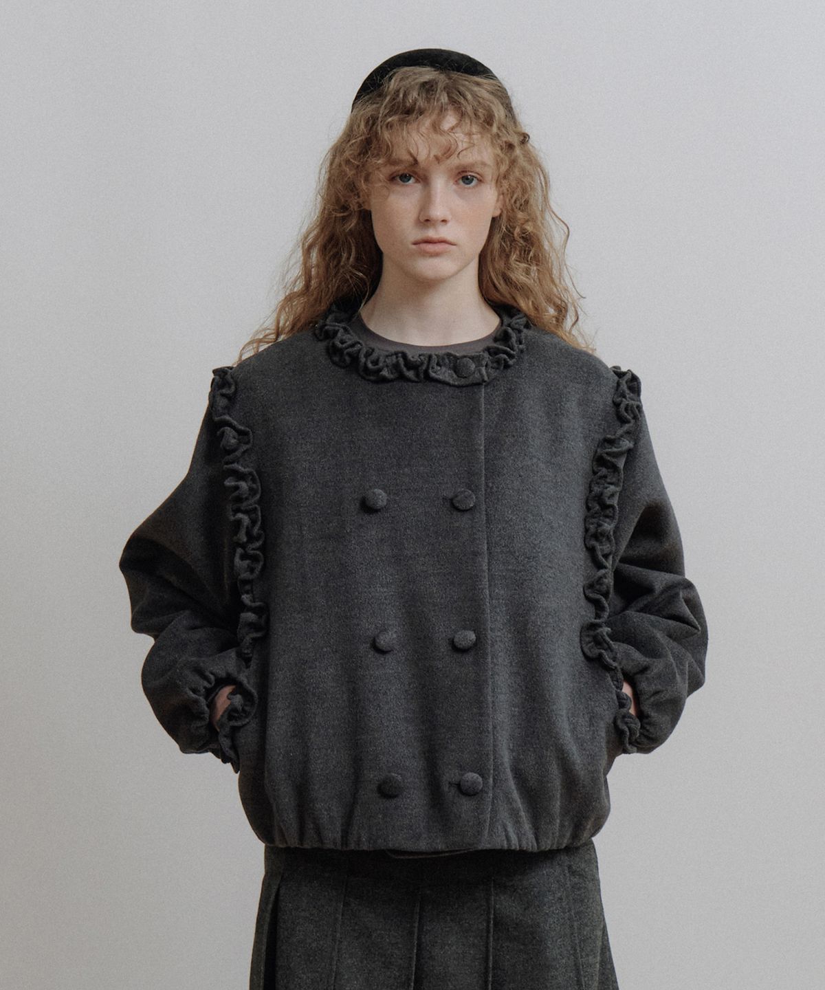 에핑글러(EPINGLER) FRINGE CROP JACKET - WOOL GREY