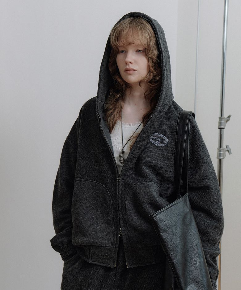 WOOL BLEND LACED HOODIE - CHARCOAL