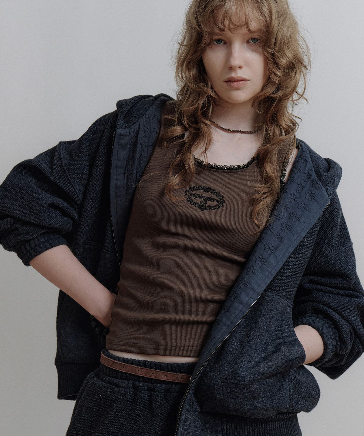 에핑글러(EPINGLER) WOOL BLEND LACED HOODIE - NAVY