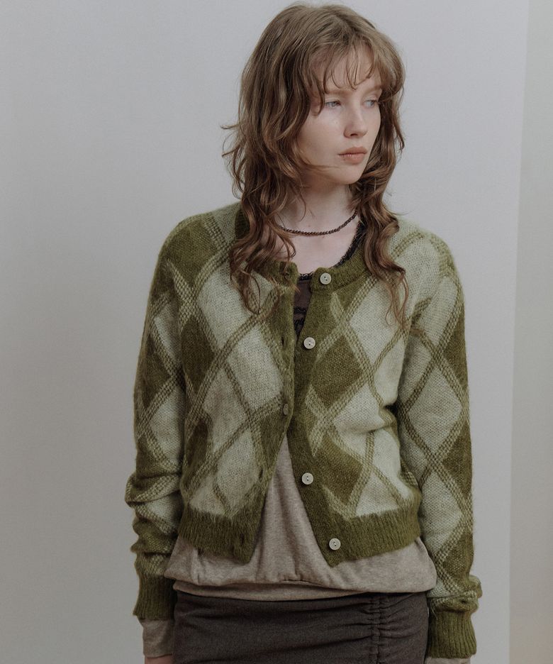 ARGYLE CARDIGAN - MATCHA CREAM