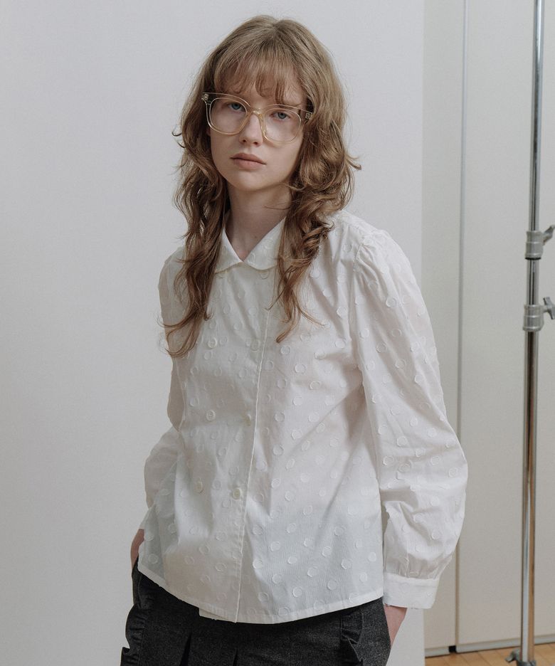 DOT LONG SLEEVE BLOUSE - WHITE