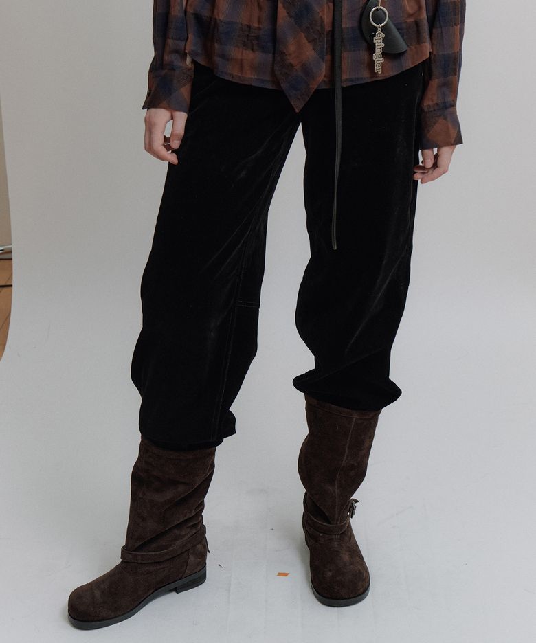 VELVET DENIM BIJOU PANTS - NAVY