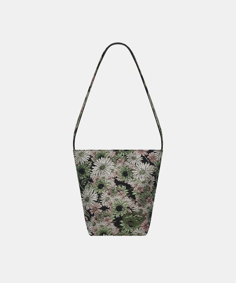 FLOWER JACQUARD BASKET TOTE MINI BAG - BLACK