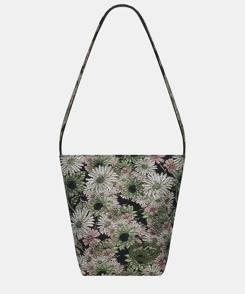 FLOWER JACQUARD BASKET TOTE BAG - BLACK