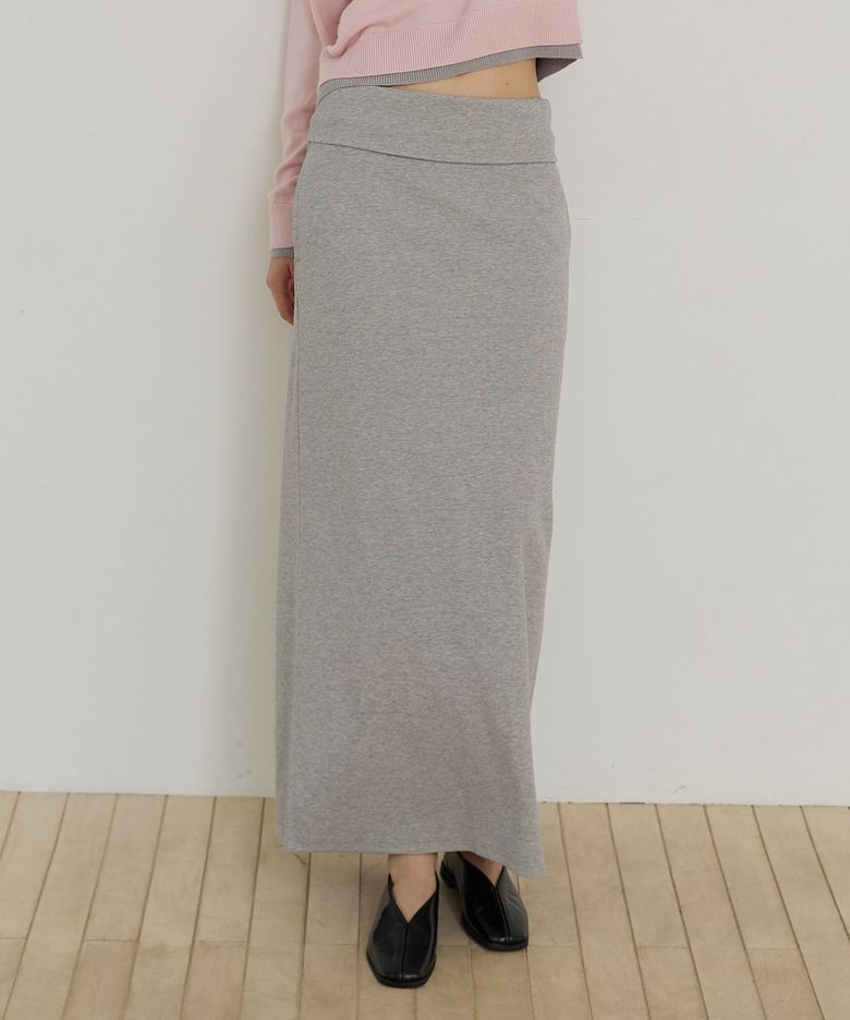 스웨트 스트레이트 맥시 스커트_MELANGE GREY