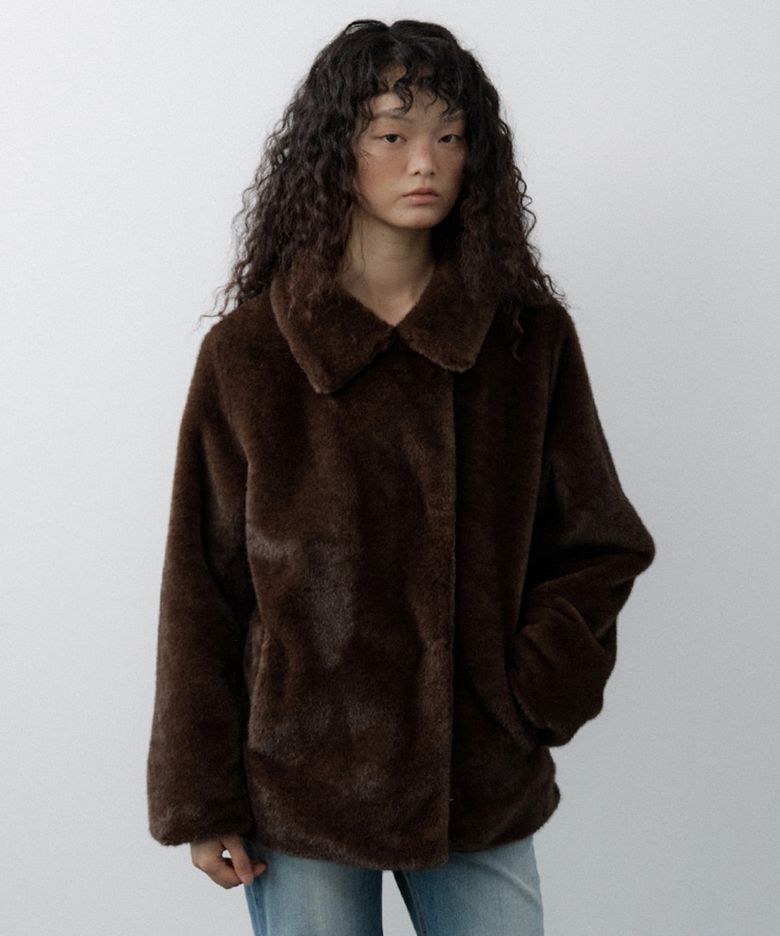 Relaxed Faux Mink Fur Jacket (Brown)