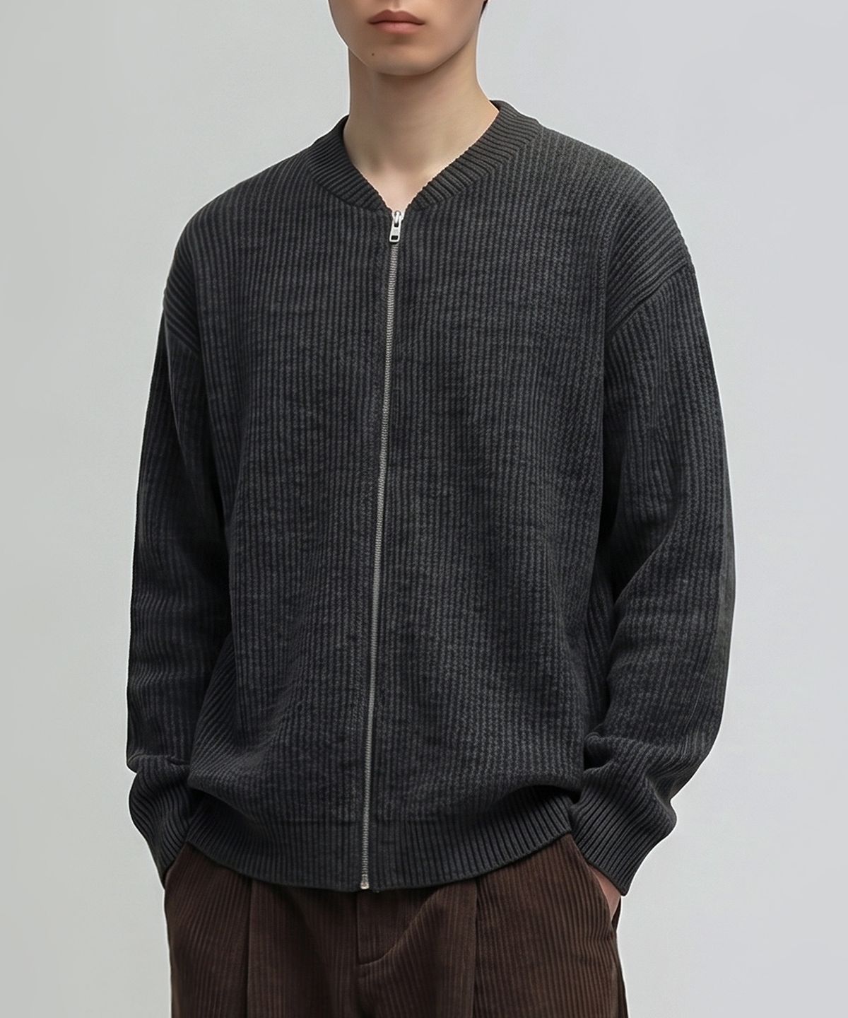 베리베인(VERYVAIN) BREATHABLE ZIP-UP CARDIGAN (DARK GRAY)