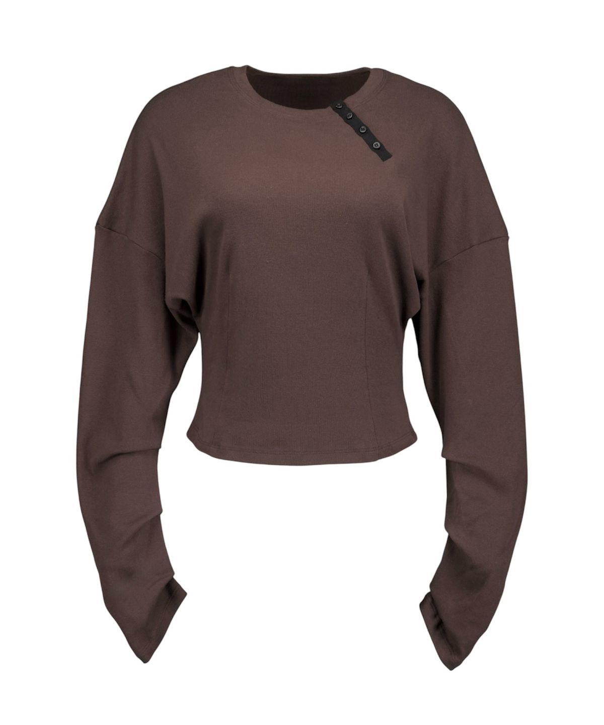 키라(KIYRA) Drape Colorblock Henley Tee [Brown]