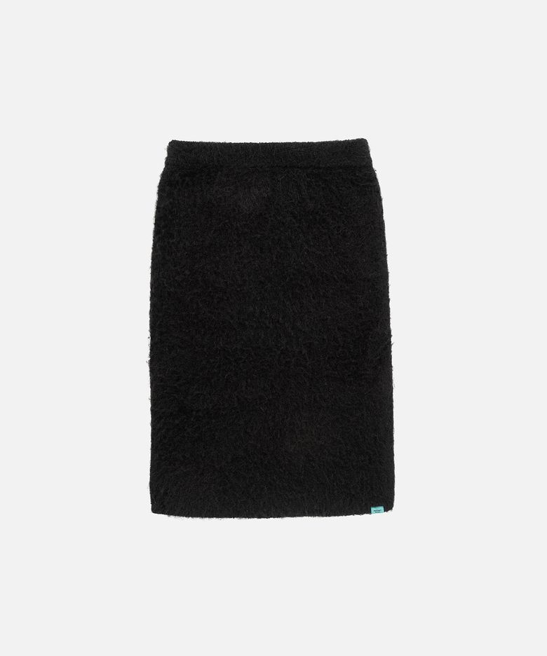 FUZZY KNIT LONG SKIRT - BLACK