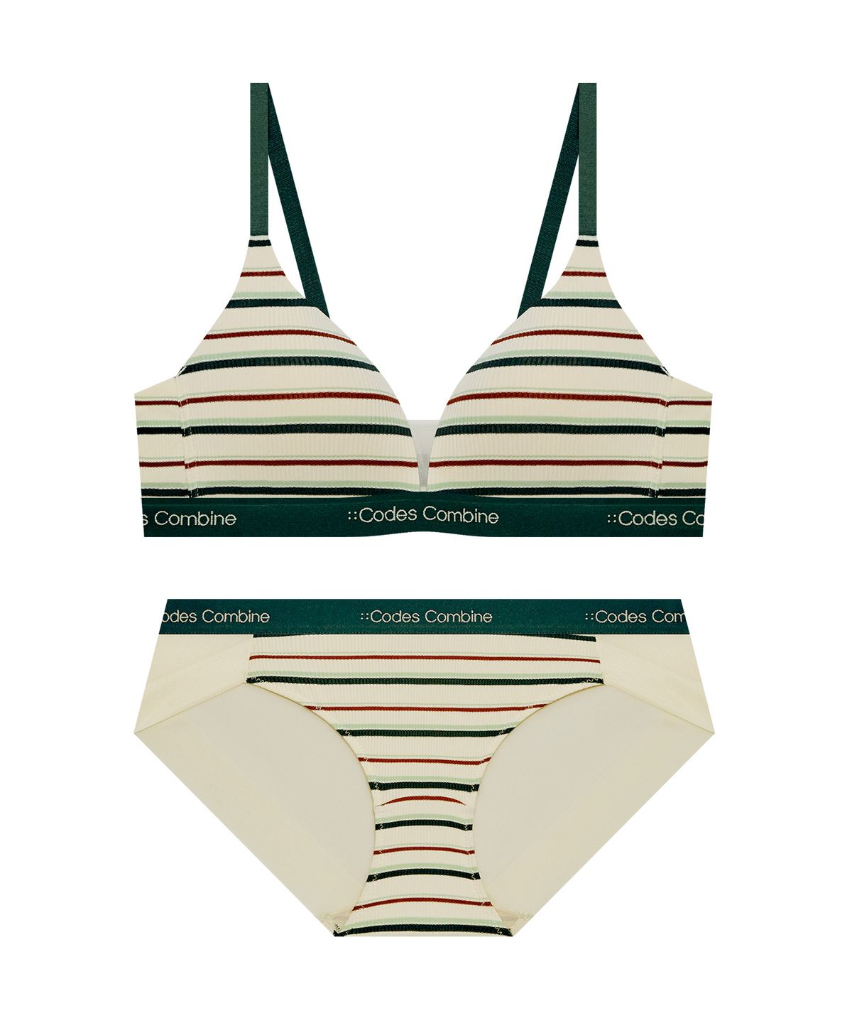 코데즈컴바인 이너웨어(CODES COMBINE INNERWEAR) 그리너리 스트라이프 골지 노와이어 브라 햄팬티 세트