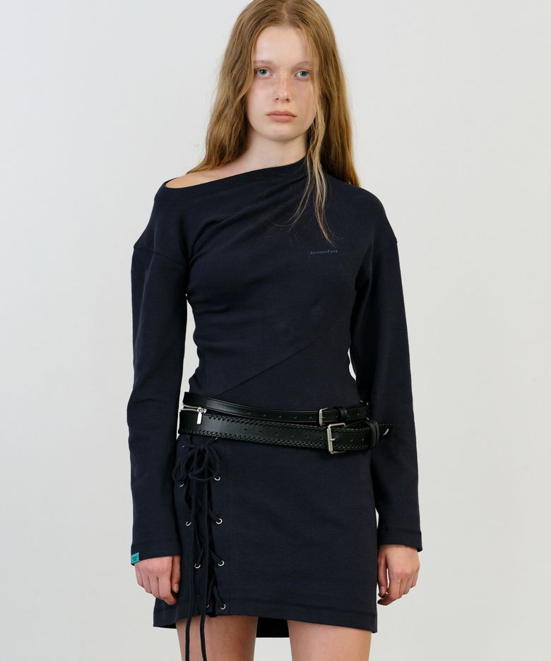 TWISTED LACE UP MINI DRESS - NAVY
