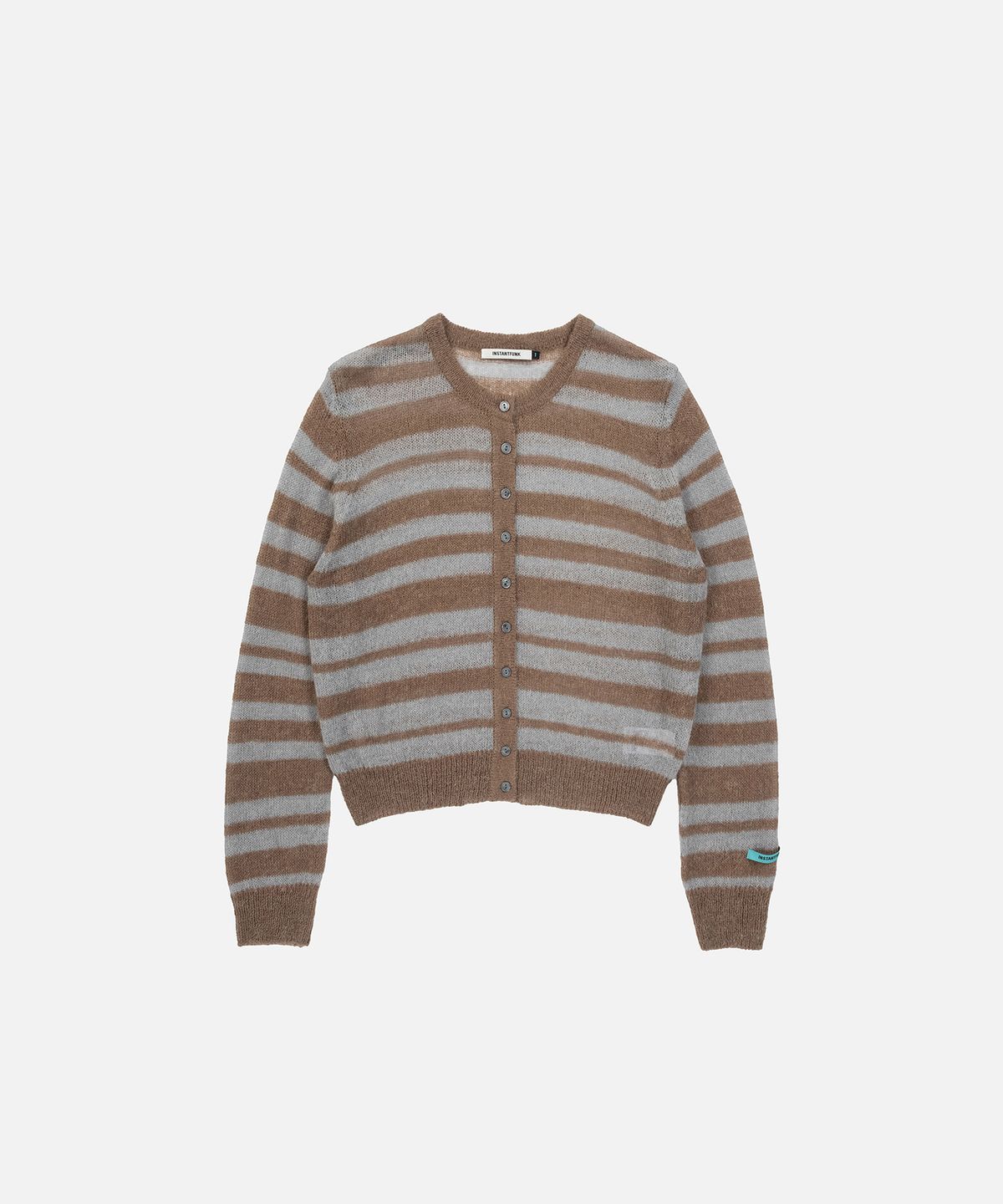 인스턴트펑크(INSTANTFUNK) ROUND NECK STRIPE CARDIGAN - BROWN