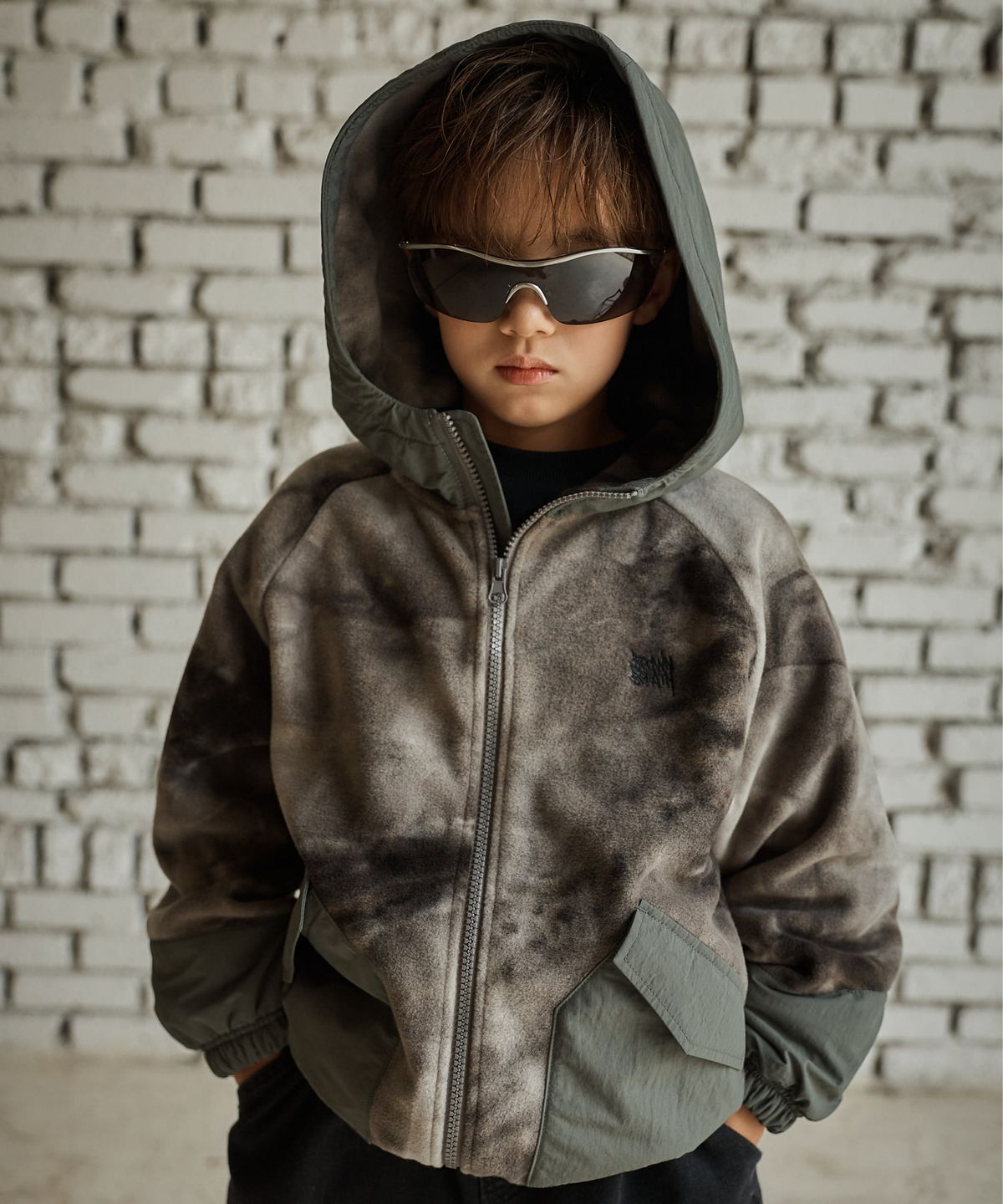 브라운브레스 키즈(BROWNBREATH KIDS) KIDS WOVEN MIX FLEECE HOOD ZIP UP - MINT
