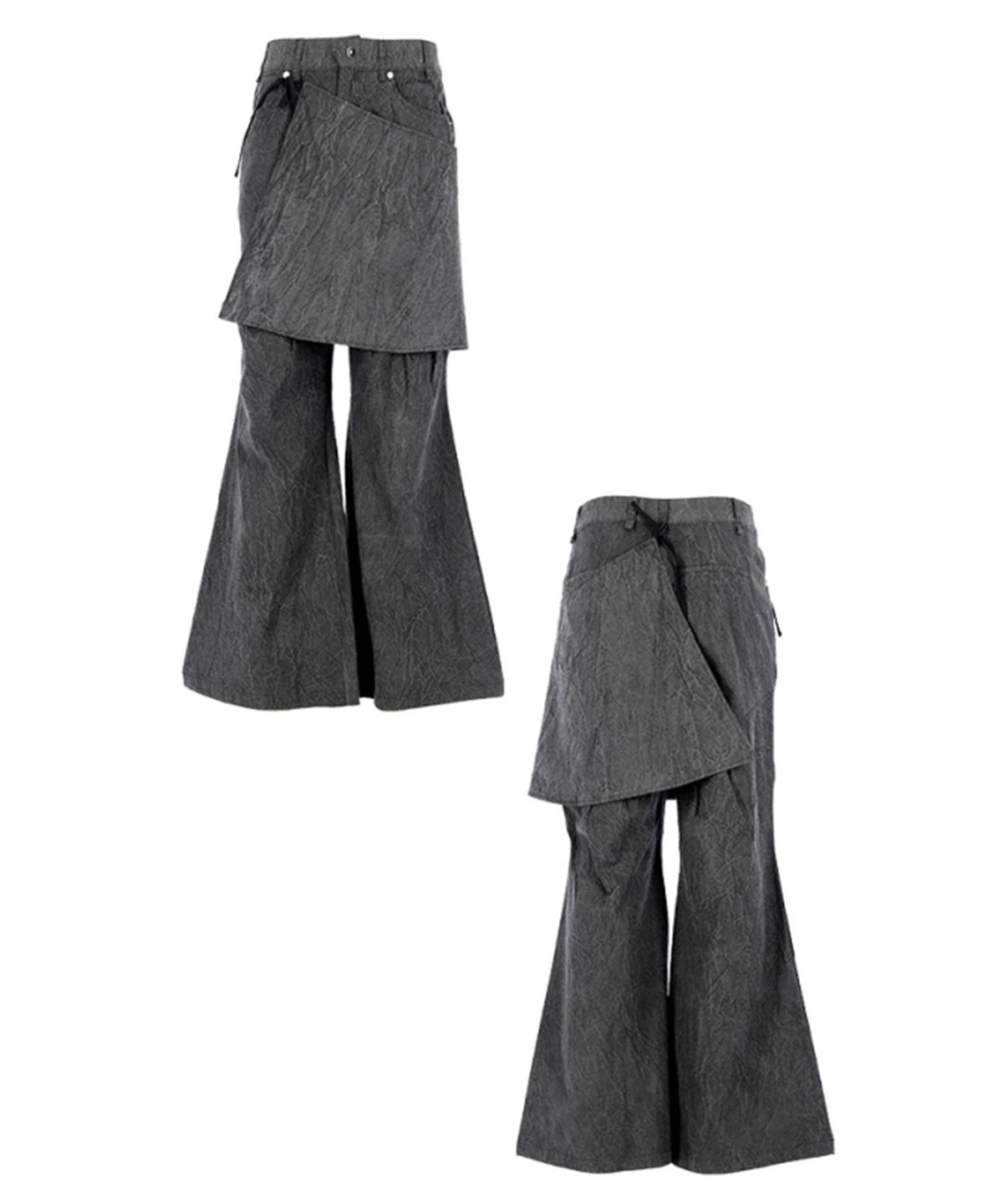 레큘리(RECULER) Wrinkle Wrap skirt pants Charcoal