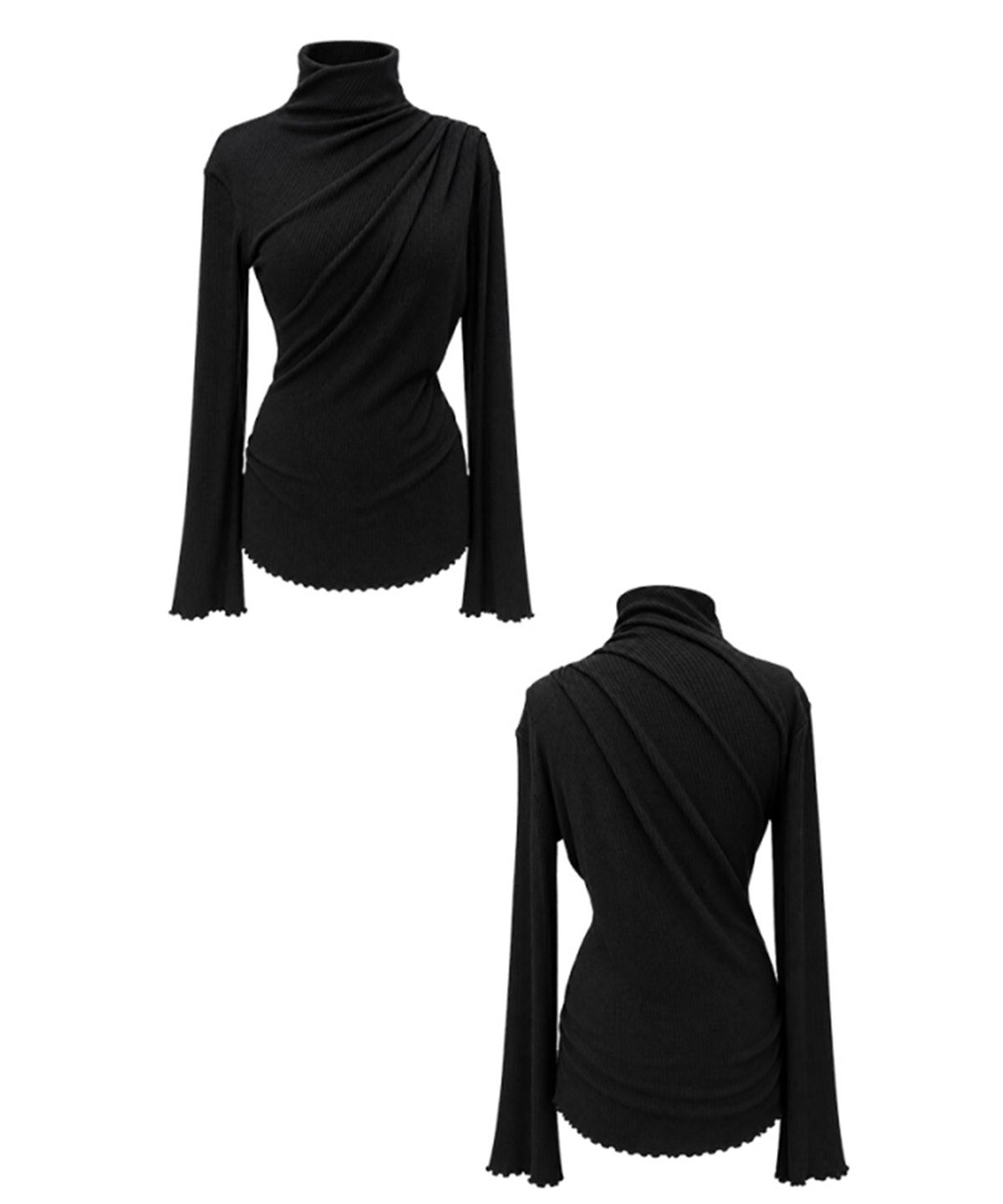 레큘리(RECULER) Cowl draped T-shirt Black