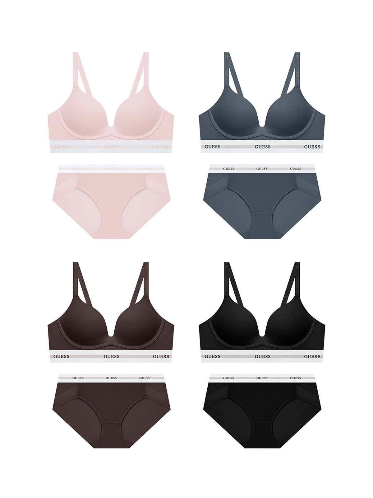 게스언더웨어(GUESS UNDERWEAR) 쉘론 에센셜 노와이어 브라 팬티 세트