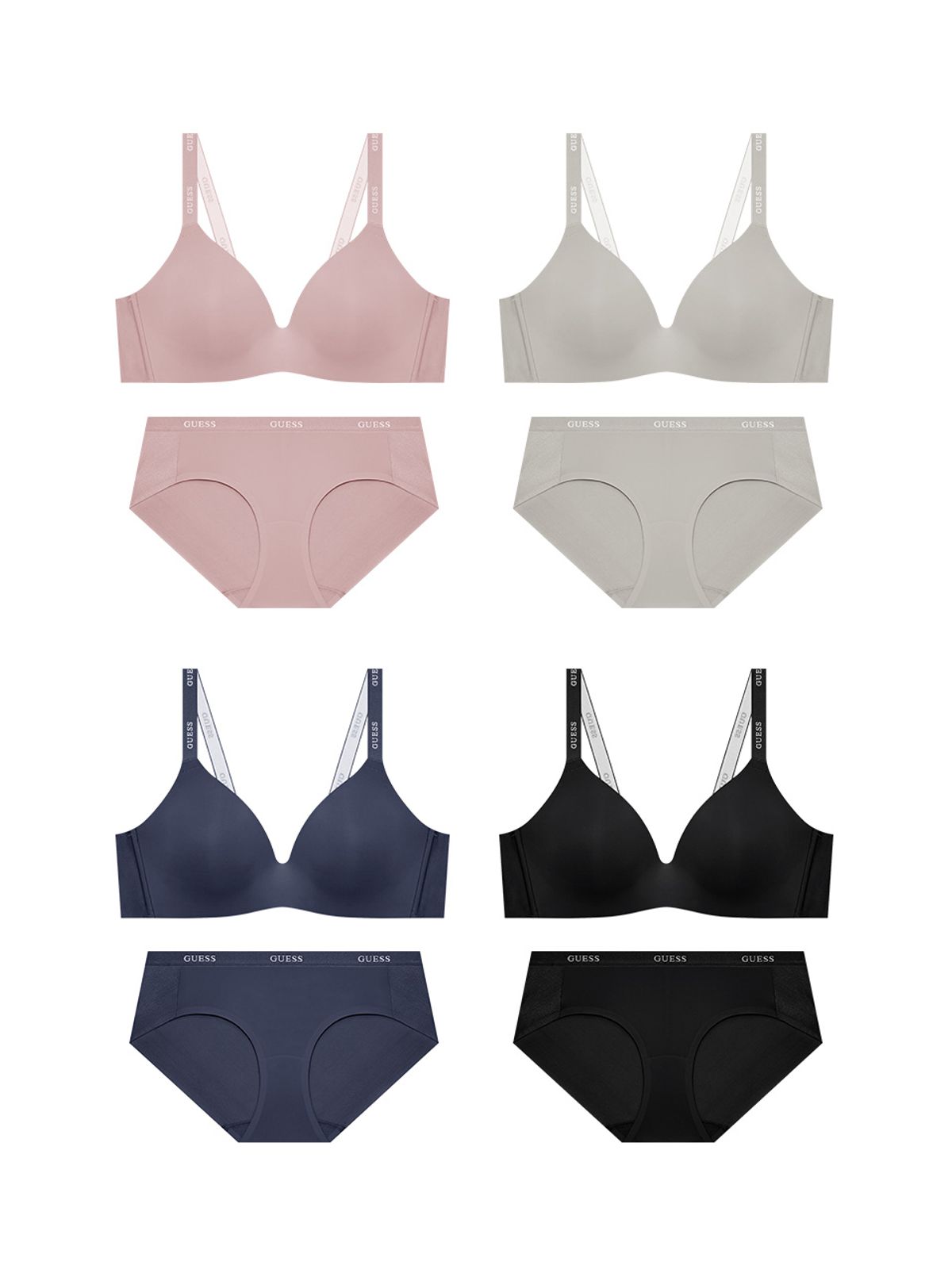 게스언더웨어(GUESS UNDERWEAR) 플러피 볼륨 프리컷 노와이어 브라 팬티 세트