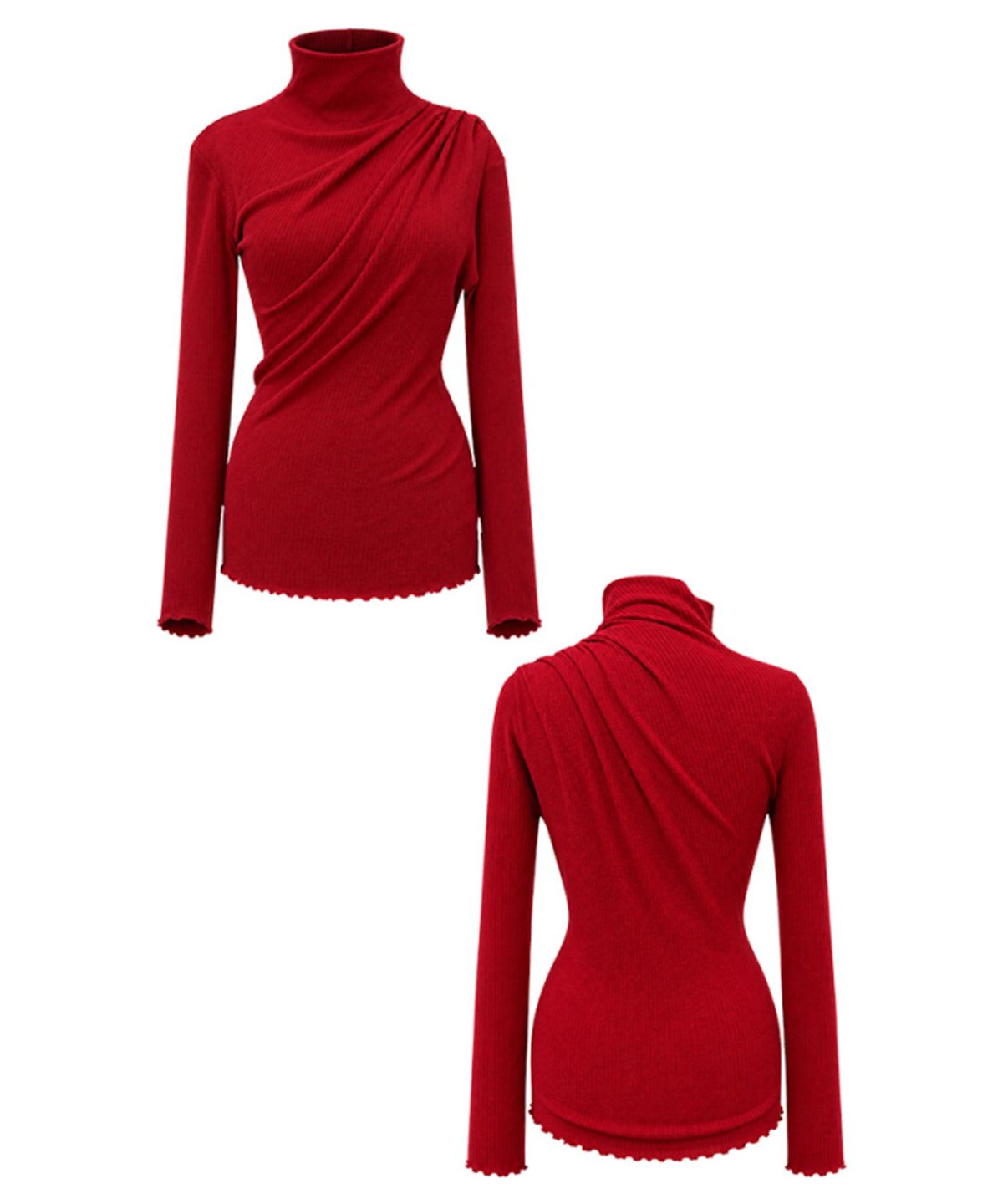레큘리(RECULER) Cowl draped T-shirt Red