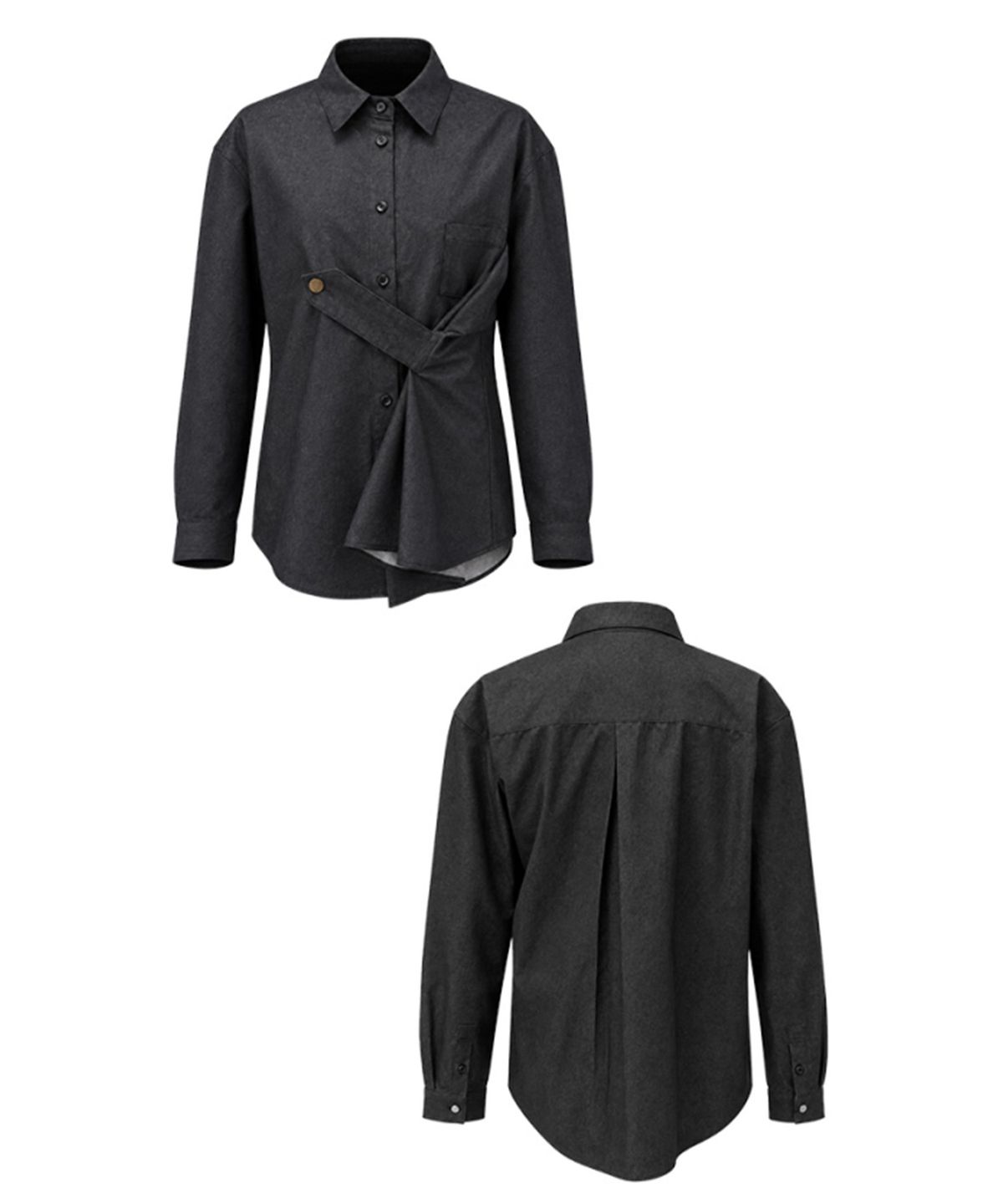 레큘리(RECULER) Draping Basic Shirts  Like denim  Black