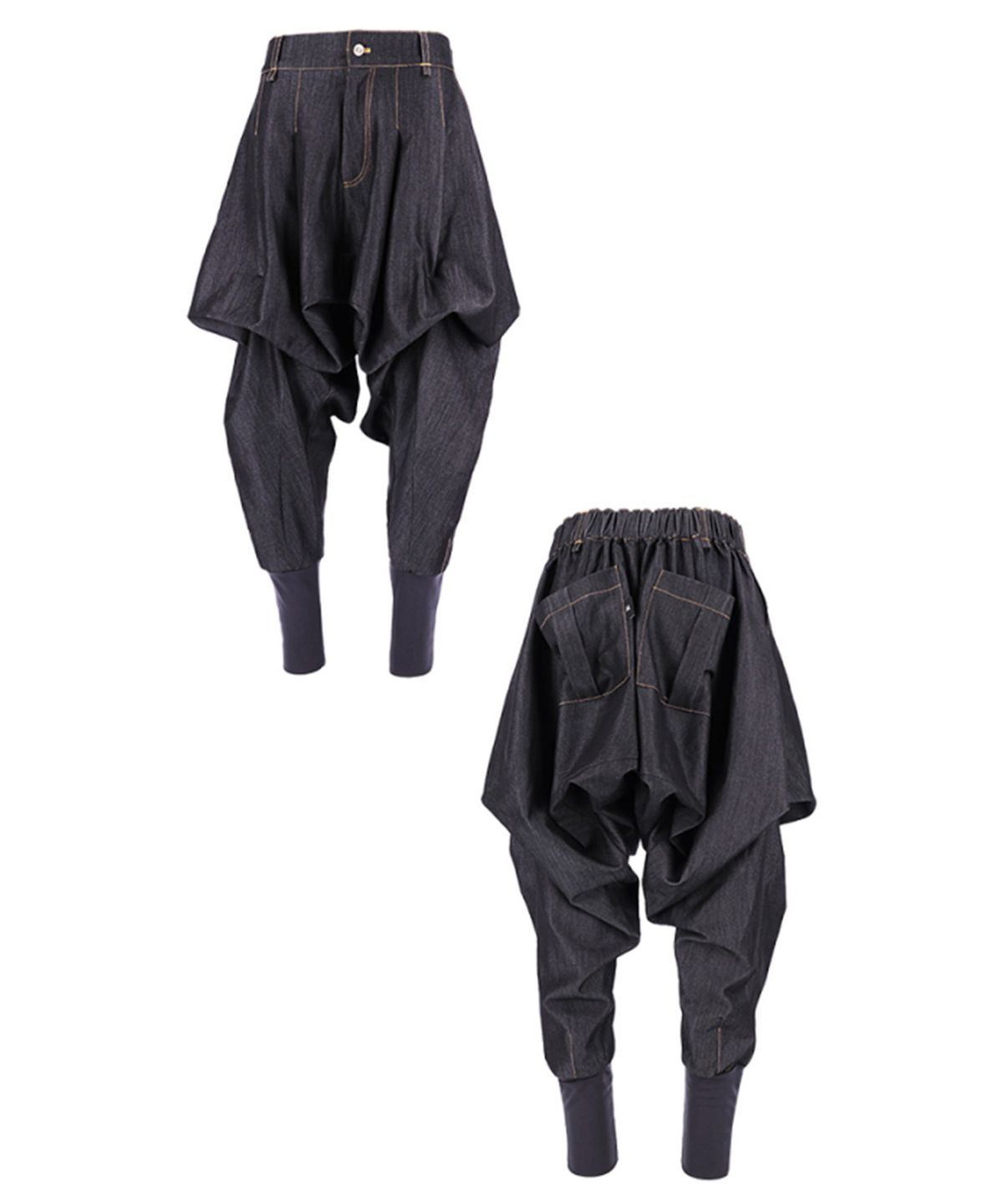 레큘리(RECULER) Skirt silhouette Harem pants Like Denim Black