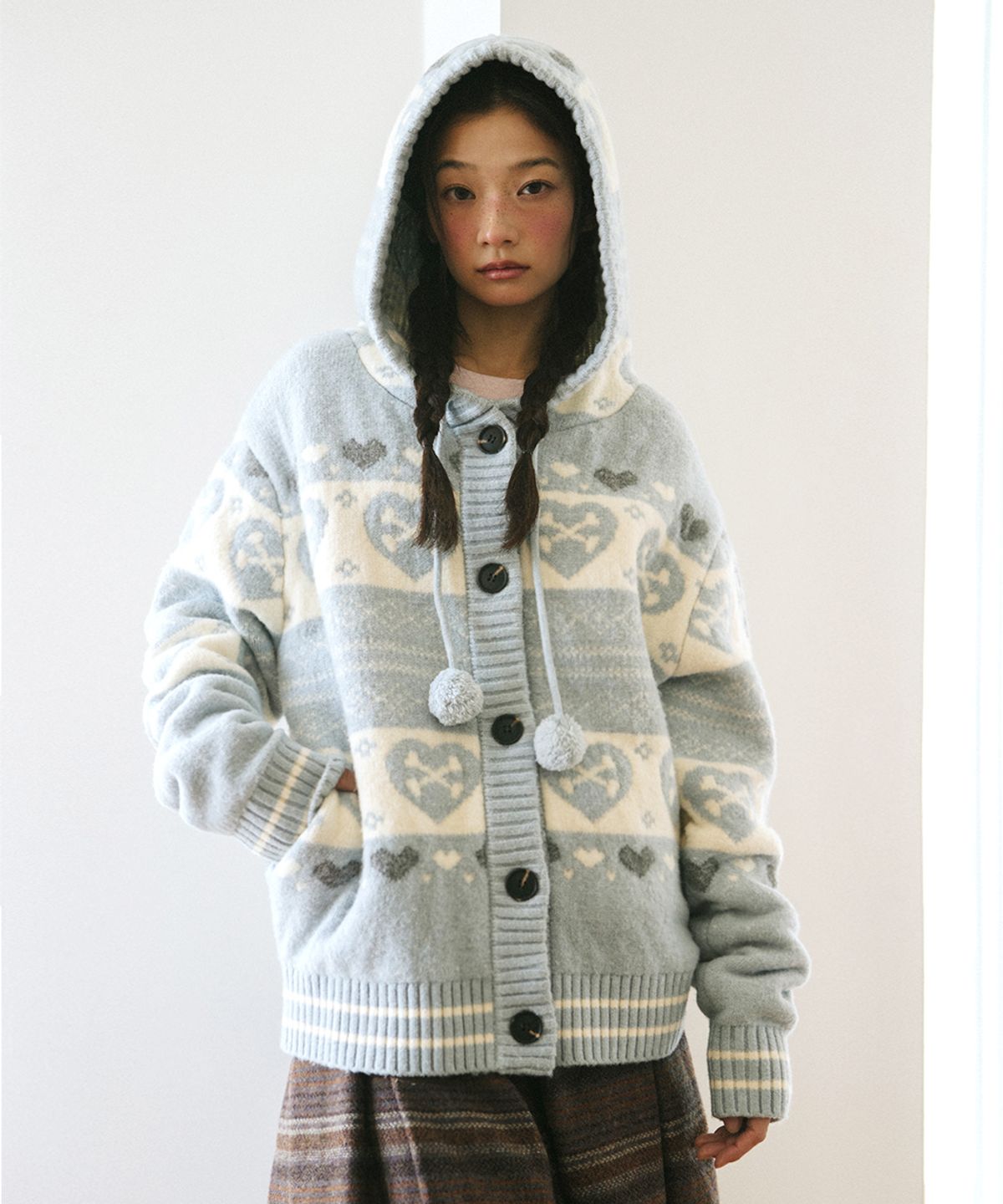 카비시(CAVISH) SKULL HEART NORDIC KNIT CARDIGAN BLUE(CV2GFUK680A)