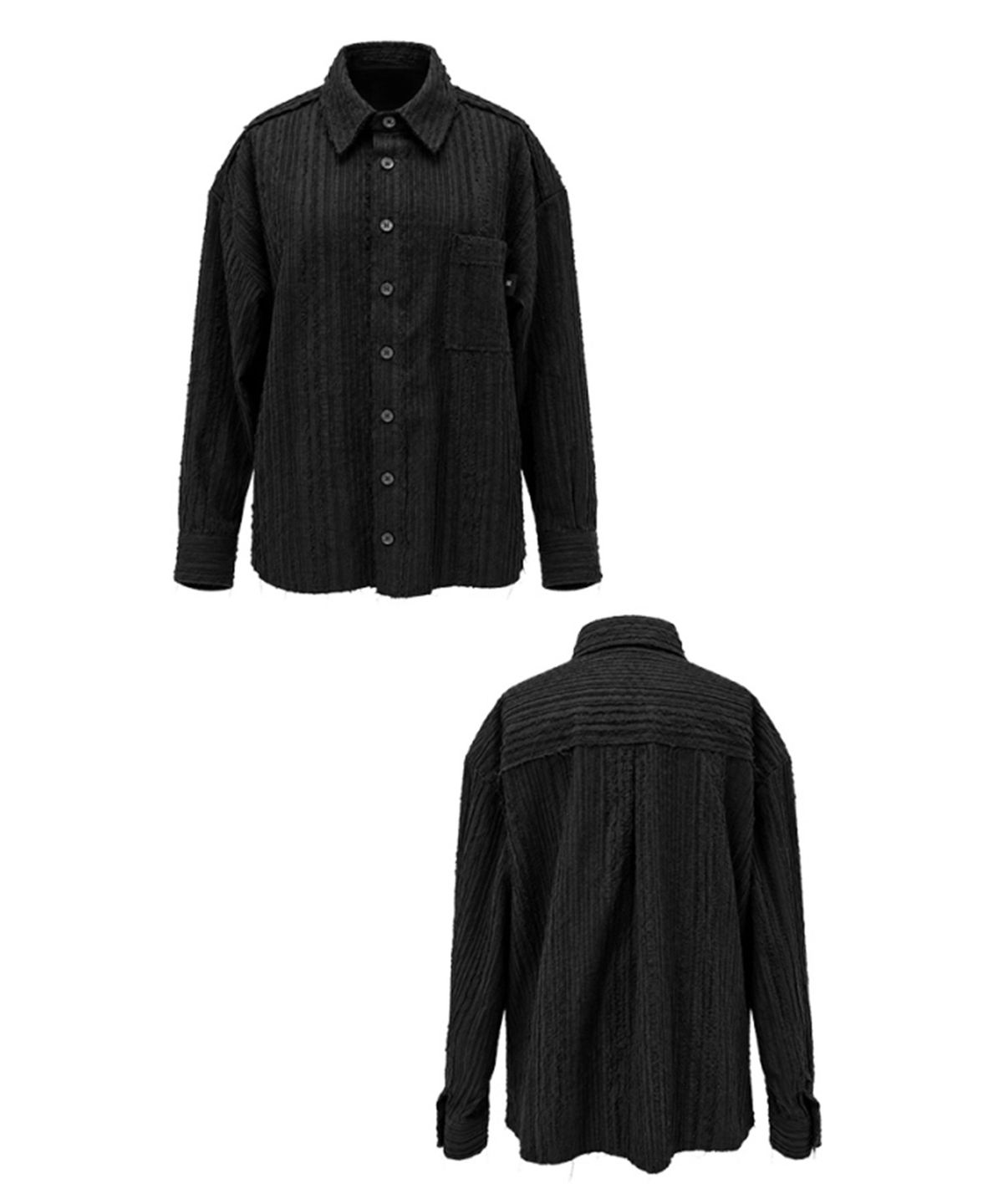 레큘리(RECULER) Cut-off Cotton Linen shirts Black