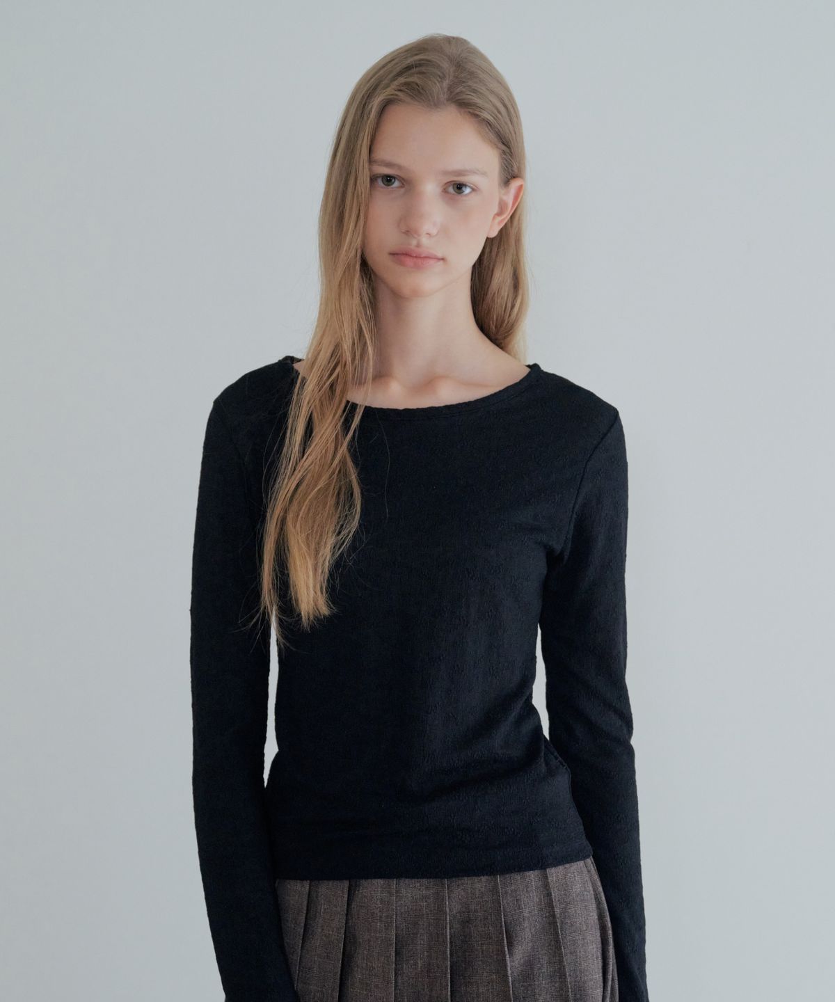 그라스플랜(GRASPLAN) Rose Sheer Lace T-Shirt_Black