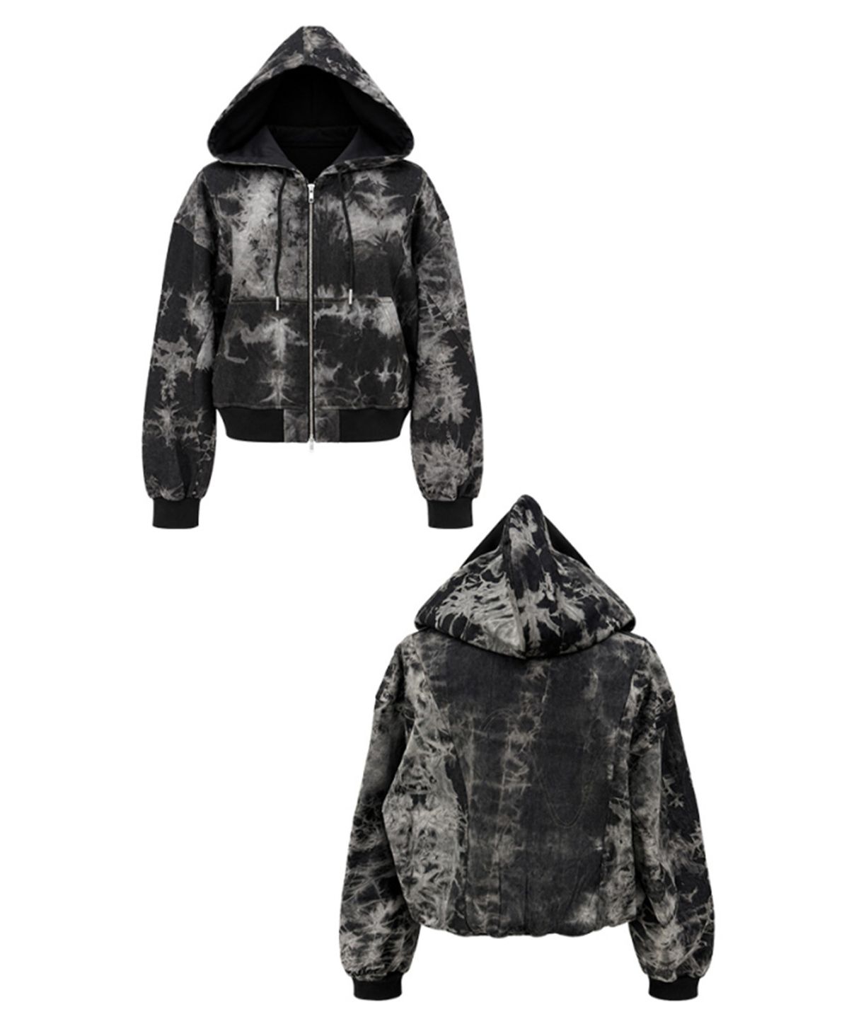 레큘리(RECULER) Pipe dyeing Denim Crop Hoodie zip-up Black