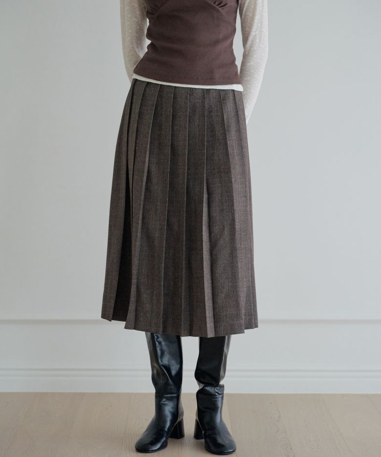Classic Check Pleated Long Skirt_Brown