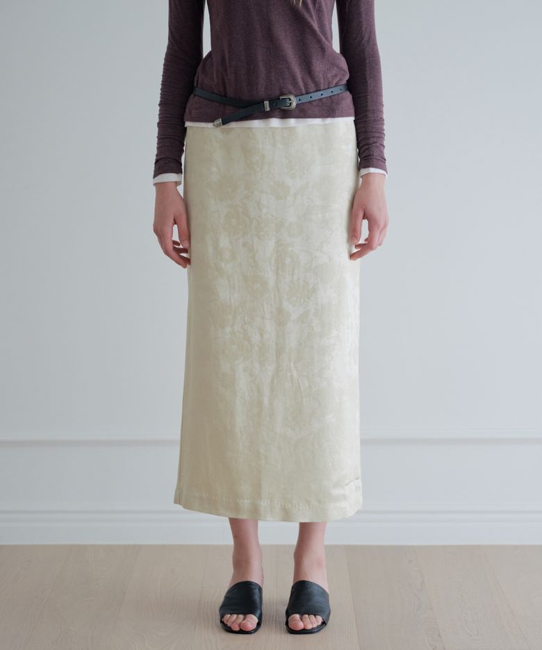 Floral Jacquard Satin Long Skirt_Green