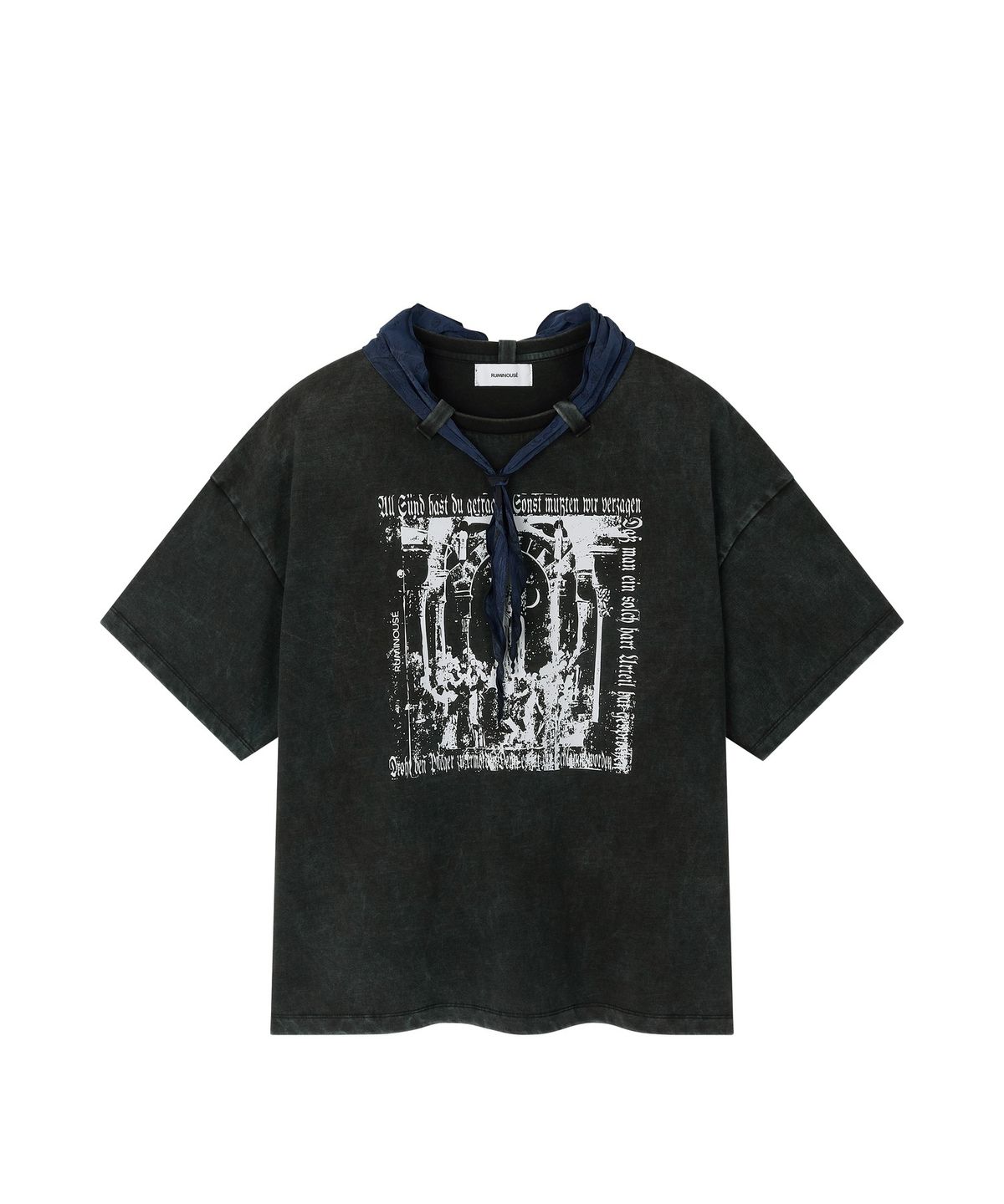 루미노제(RUMINOUSÉ) Cotton Faded washed Re-Work Scarf T-Shirts (Black)