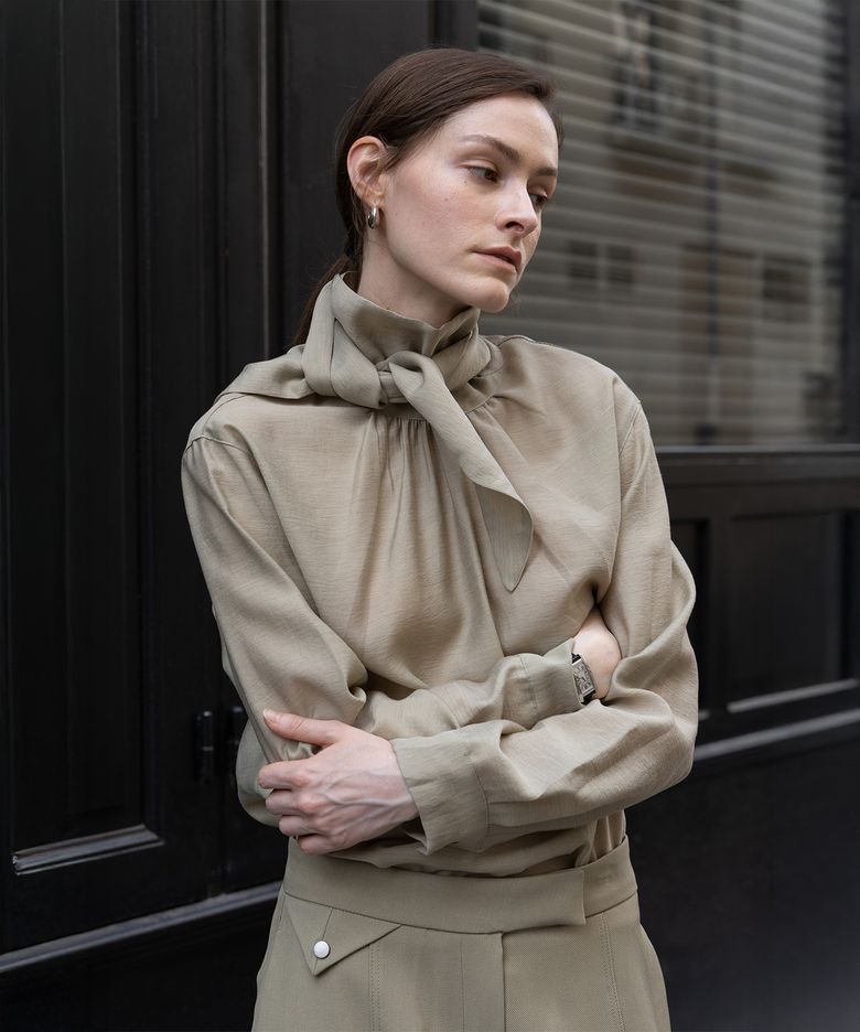 Lune tie blouse (Khaki)