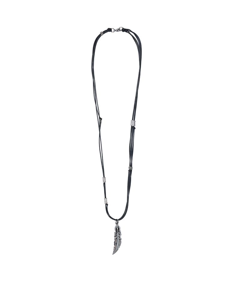 Feather Leather Cord Necklace_[Silver]