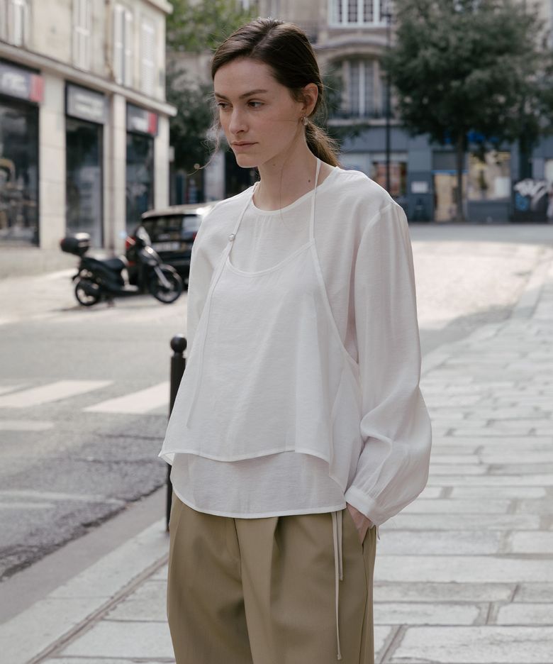 Layered Halter Blouse (White)