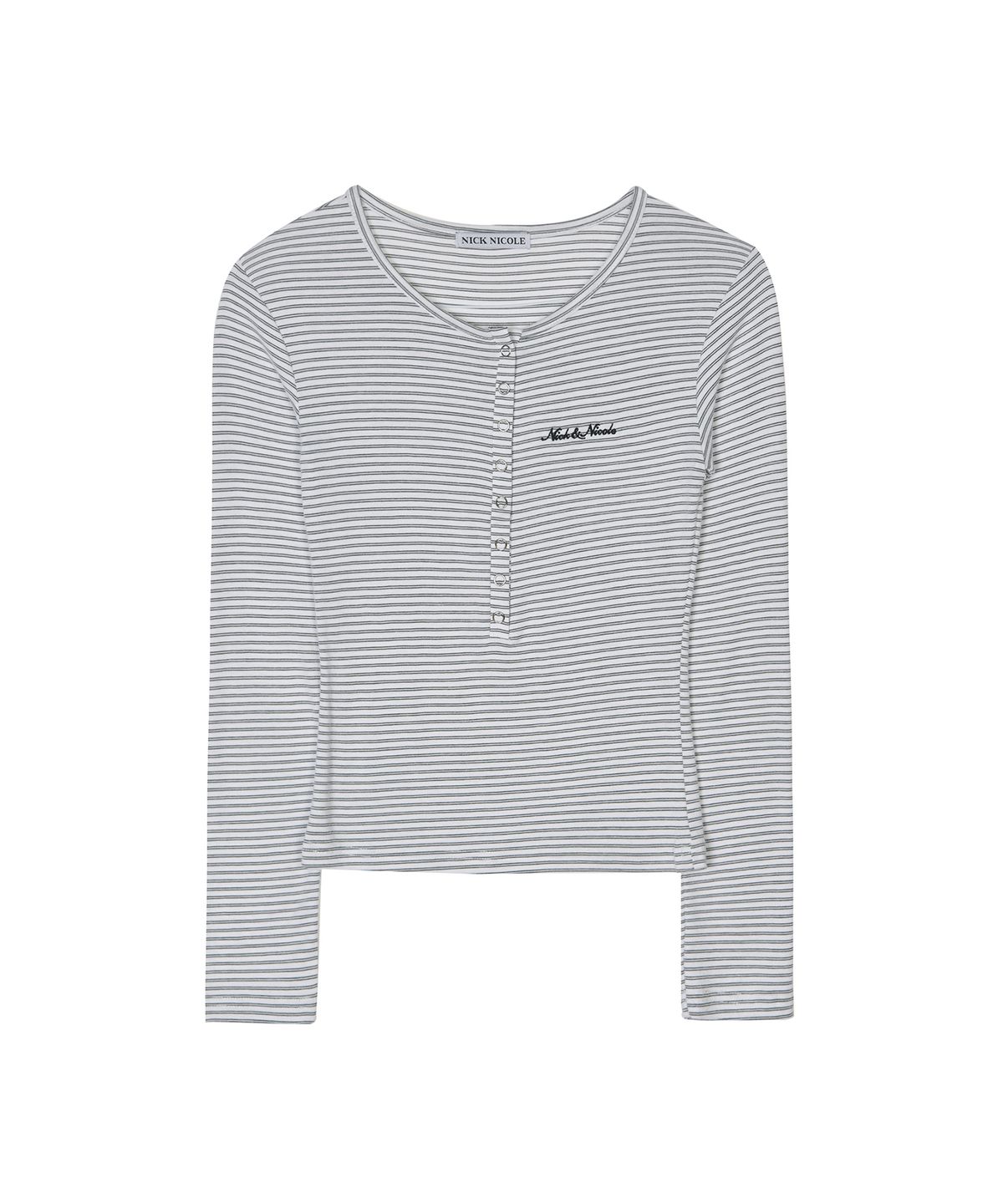 닉앤니콜(NICK&NICOLE) STRIPED HENLEY NECK TOP_IVORY