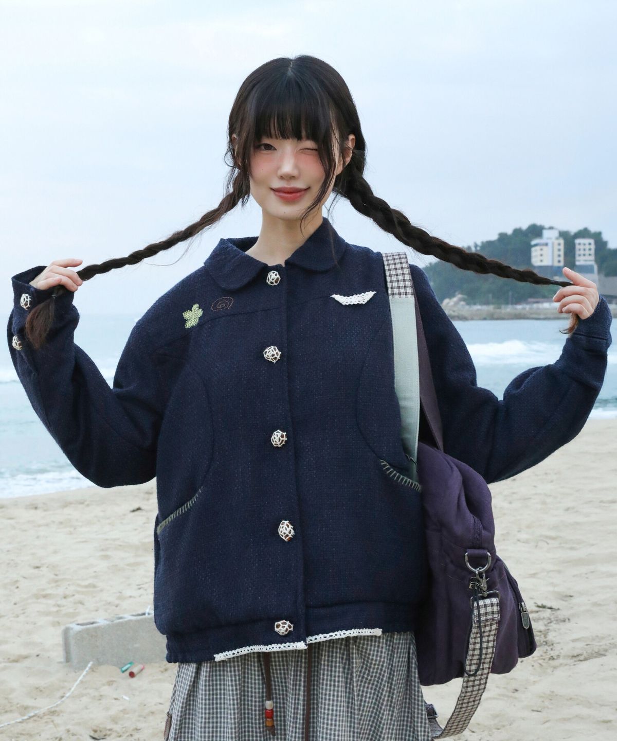 루나키후(RuNaKi'Hu') WXJ055 이토요리 트위드 퀼팅 블루종 (NAVY)