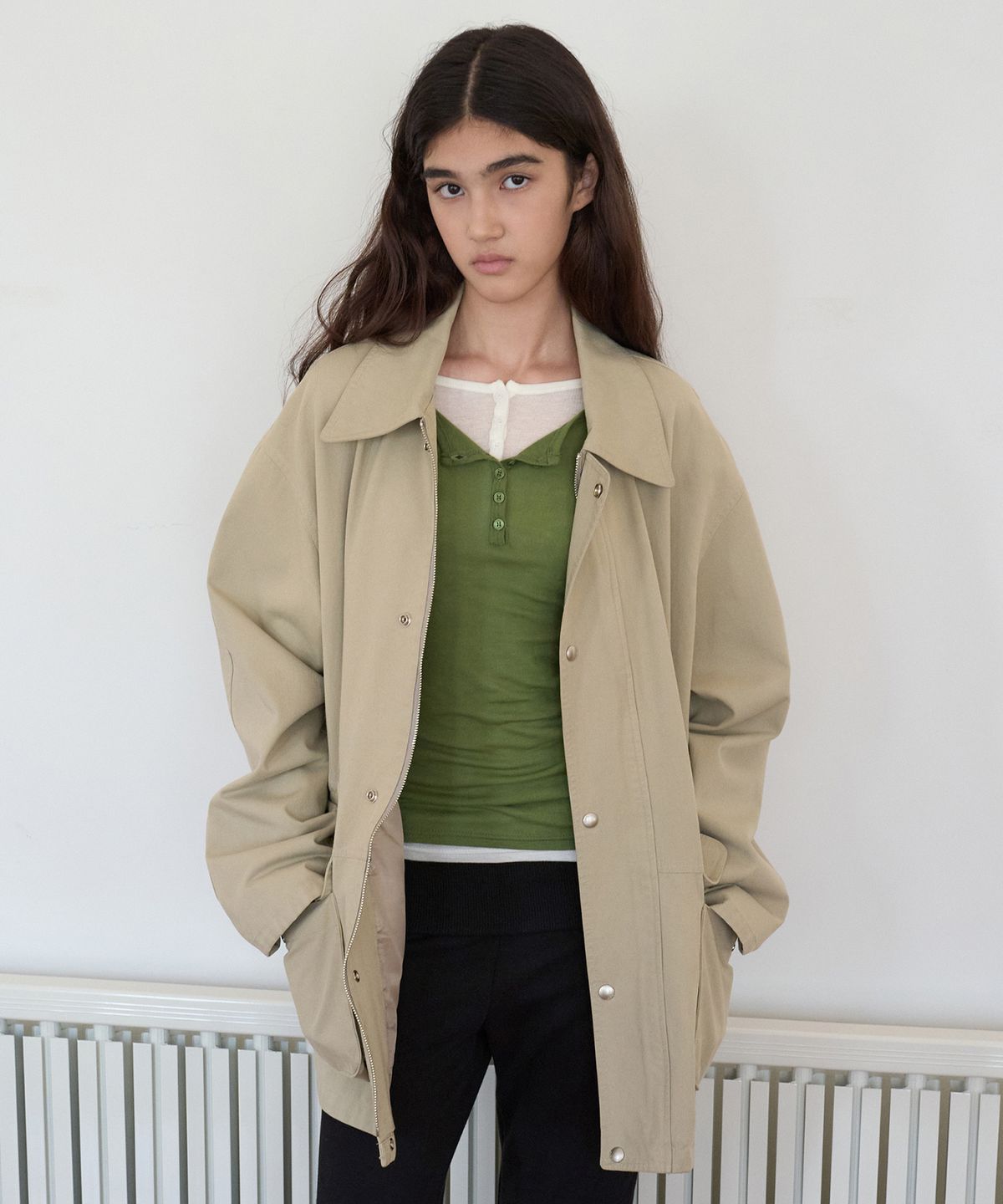 로에일(LOEIL) Cotton washing half field jacket_Beige