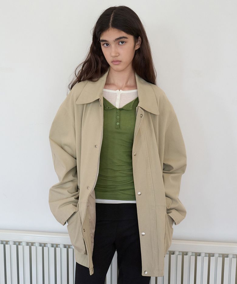 Cotton washing half field jacket_Beige