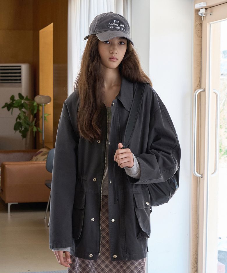 Cotton washing half field jacket_Charcoal